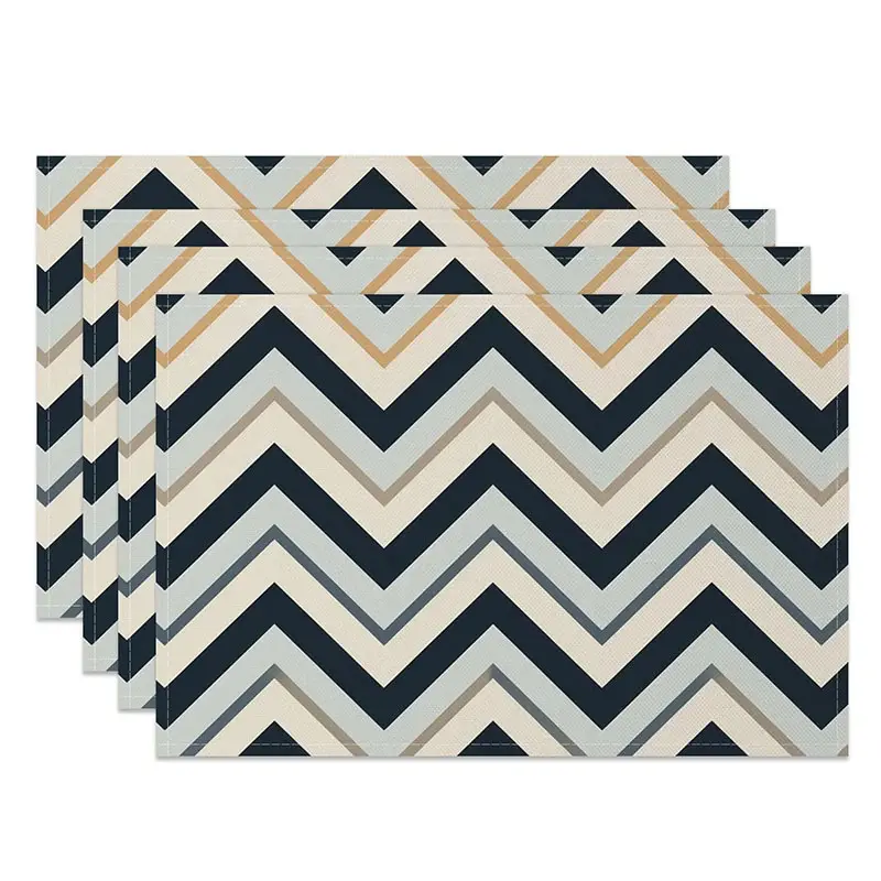 Aperturee Modern Herringbone Geometric Pattern Set of 4 Placemats, for Farmhouse and Contemporary Kitchen Dining, 14x12in (WxH)