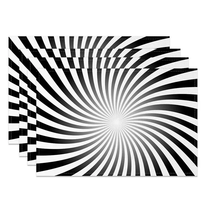 Aperturee Abstract Spiral Sun Rays Pattern Set of 4 Placemats, for Mid-Century Modern and Boho Kitchen Dining, 14x12in (WxH)
