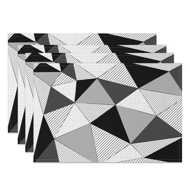 Aperturee Black and White Geometric Pattern Set of 4 Placemats, for Modern Minimalist Kitchen and Dining Room Decor, 14x12in (WxH)