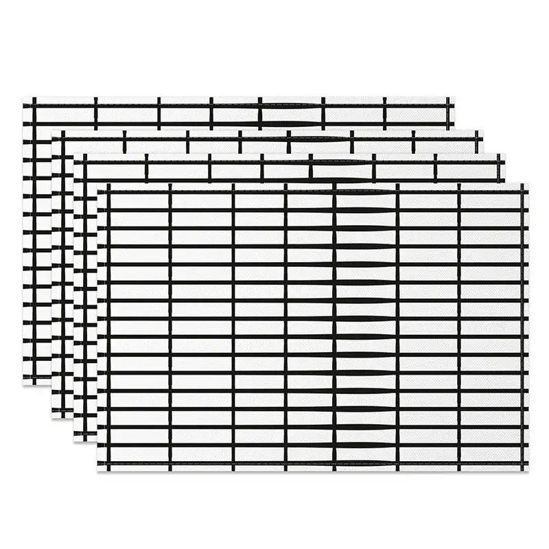 Aperturee Minimalist White and Black Plaid Print Set of 4 Placemats, for Modern Farmhouse and Scandinavian Decor, 14x12in (WxH)