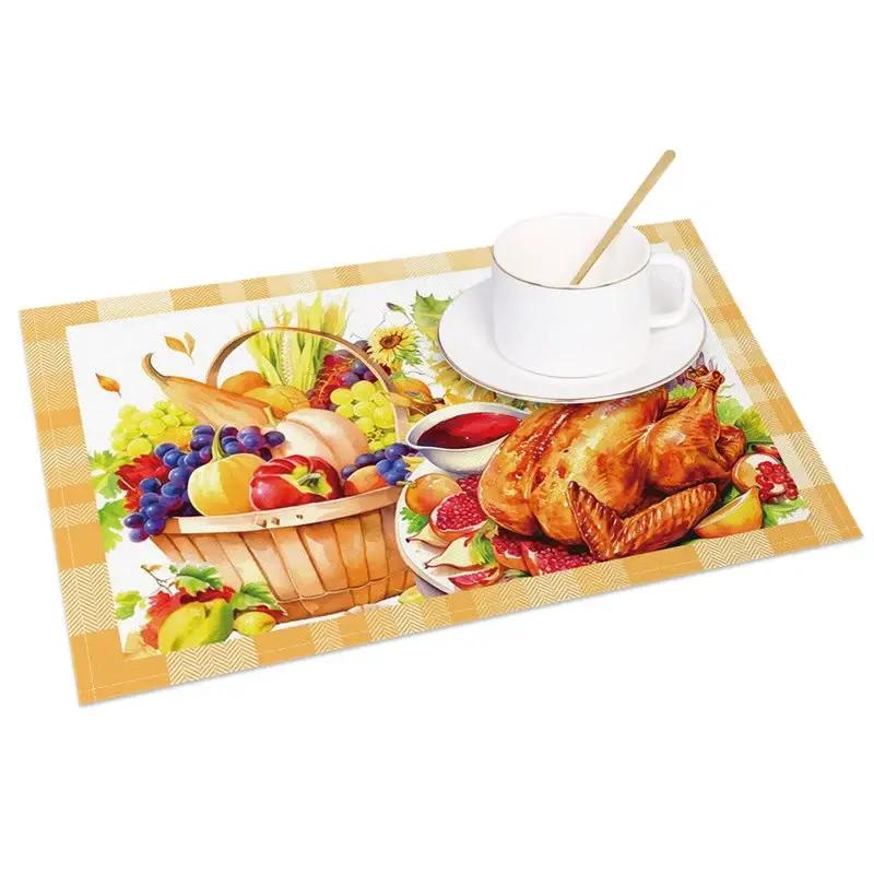 Aperturee Autumn Harvest Sunflower Set of 4 Placemats, Yellow Floral Decor for Rustic Farmhouse Thanksgiving Table, 14x12in (WxH)