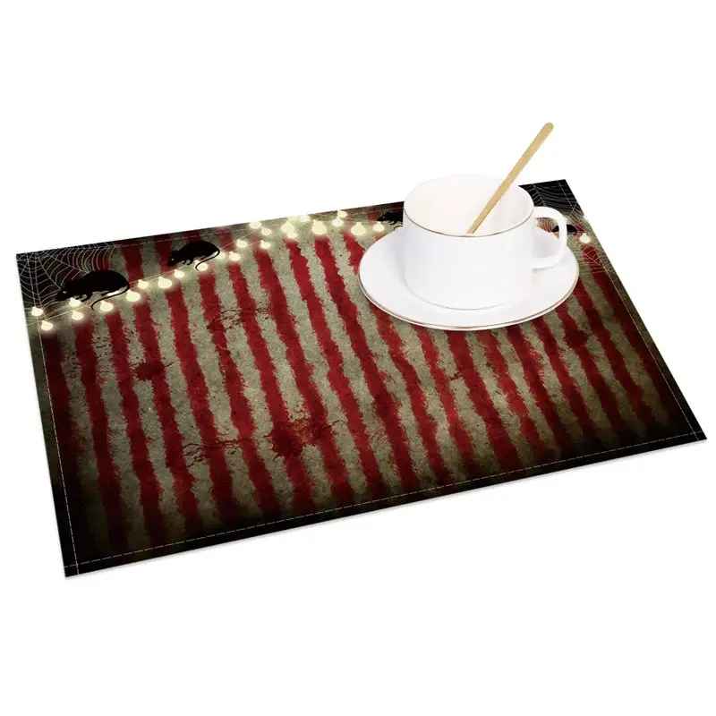 Aperturee Halloween Mouse and Cobweb Set of 4 Placemats with Light Bulbs, for Quirky and Spooky Party Decor, 14x12in (WxH)