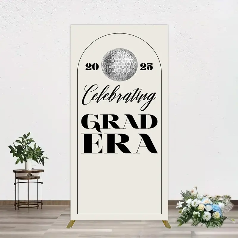 Aperturee Beige Silver Disco Ball Grad Era Party Rectangle Backdrop, 1.6 x 4 ft (0.5 x 1.2 m), 98.18 USD, arch backdrop kit, CJGD9N42CF-AJ
