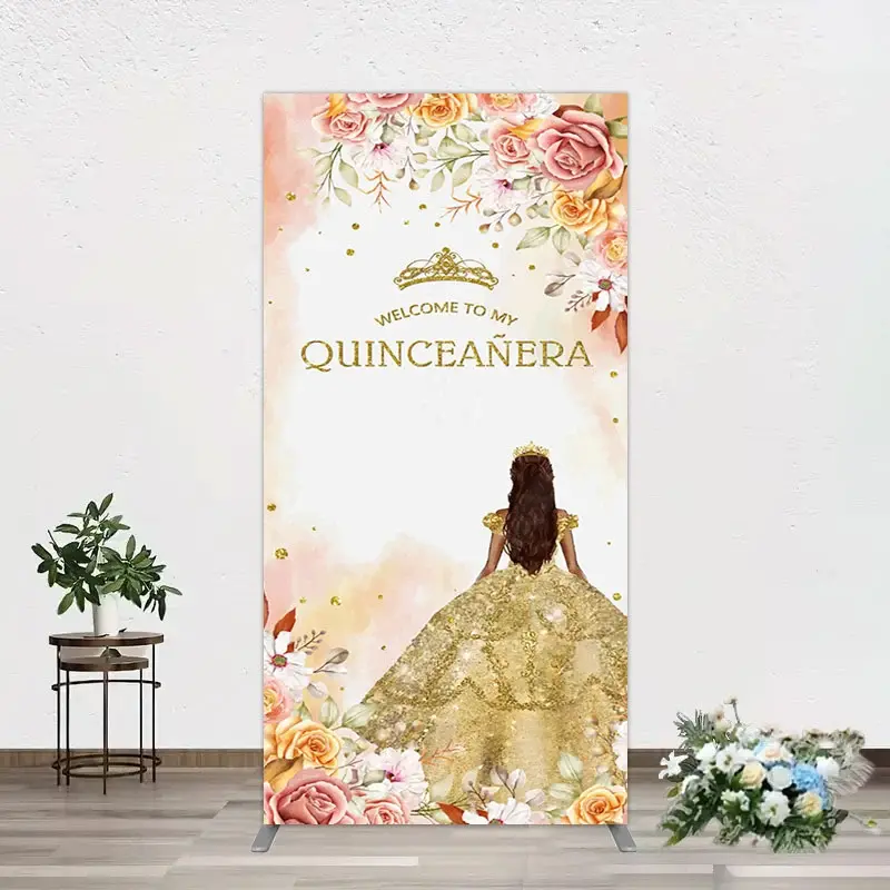 Aperturee Floral Welcome To My Quinceanera Birthday Rectangle Backdrop, 1.6 x 4 ft (0.5 x 1.2 m), 98.18 USD, arch backdrop kit, CJGD9N57CF-AJ