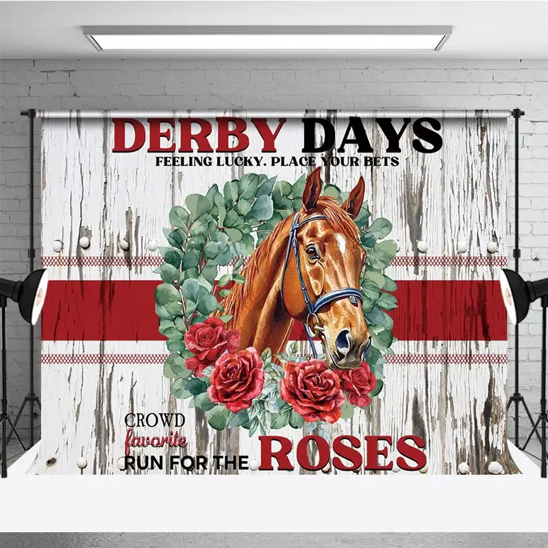 Aperturee Retro Wooden Wall Horse Rose Kentucky Derby Backdrop, 3X2FT(1MX0.6M), 14 USD, kentucky derby backdrops, CJHD8N98-M