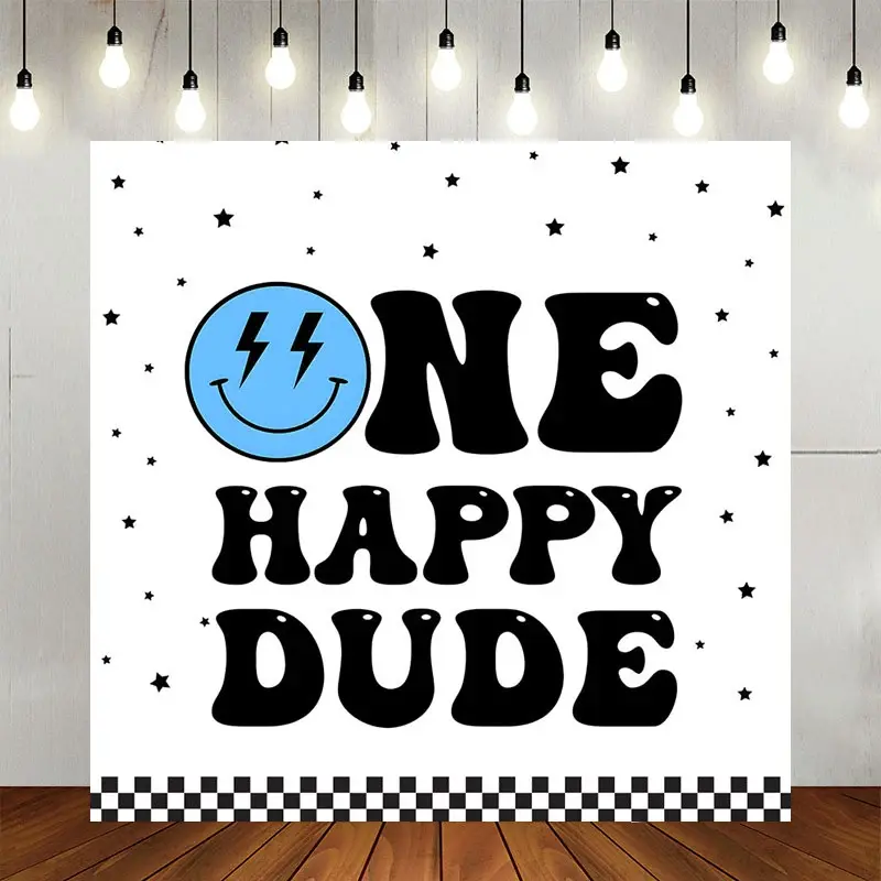 Aperturee Blue Smiley Face One Happy Dude Birthday Backdrop, 5X3FT(1.5X1M), 15.07 USD, birthday backdrops, CJHD9N52-E