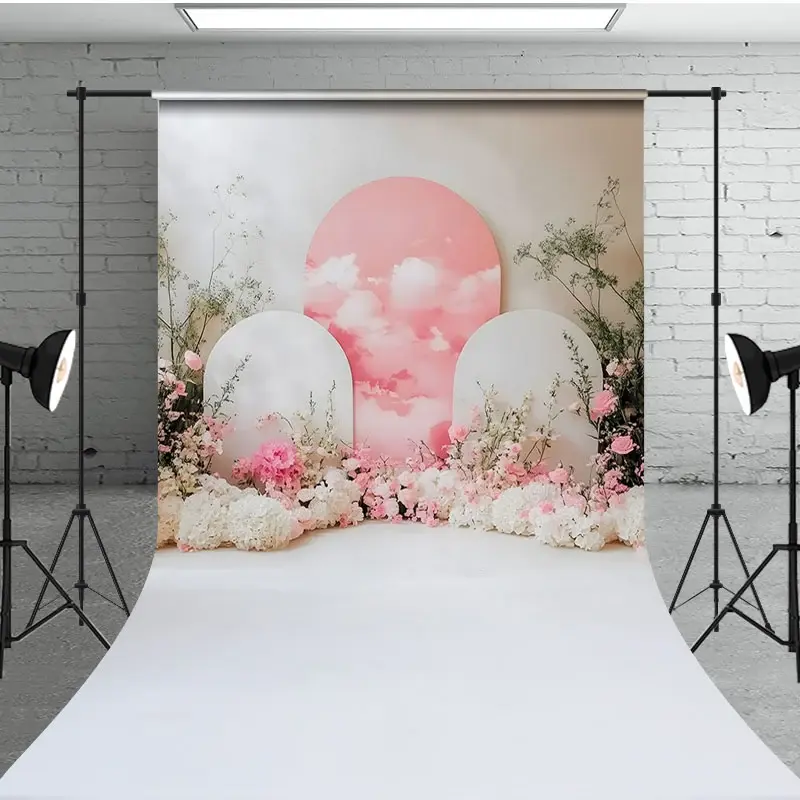 Aperturee White Romantic Arch Floral Wedding Sweep Backdrop, 5 x 7 ft (1.5 x 2.1 m), 42 USD, sweep backdrops, CJSD9N02-D