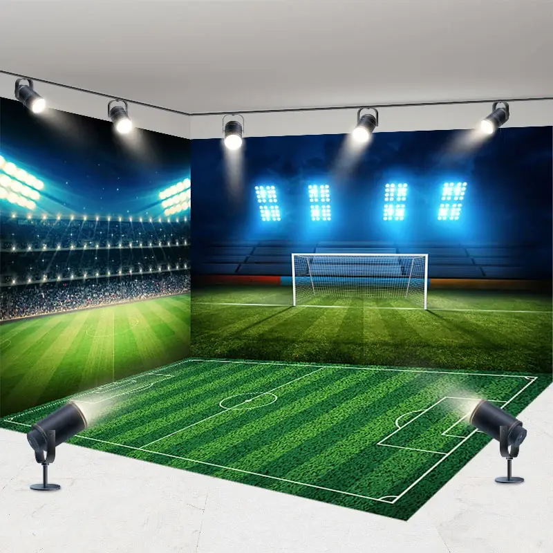 Aperturee Soccer Stadium Room Set Backdrop Night Lights Football Field Green Grass Photography Background