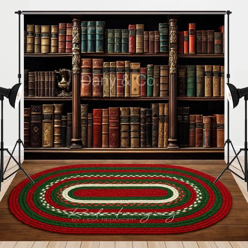 Aperturee Retro Brown Bookshelf Braided Rug Combo Set Backdrop, 7 x 5 ft / 7 x 5 ft, 97.4 USD, combo set backdrops, DCHD1B99-D, MATLRHD7K04-D