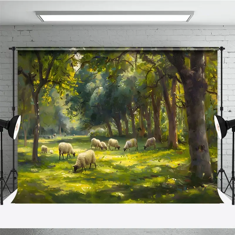 Aperturee Oil Painted Sheep Spring Forest Photo Booth Backdrop, 3X2FT(1MX0.6M), 14 USD, forest backdrops, DCHD1K27-M