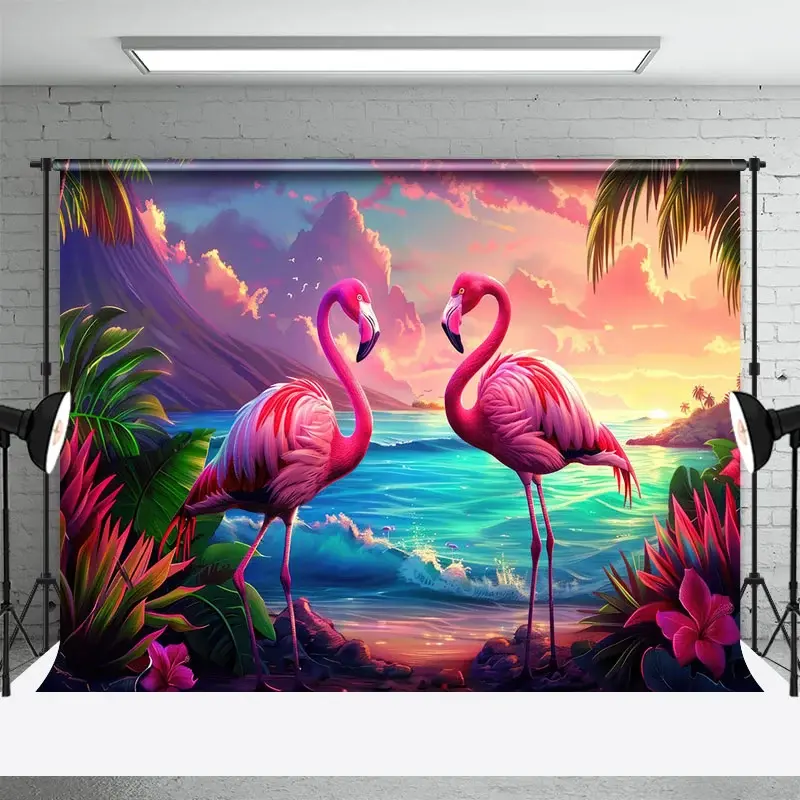 Aperturee Hawaiian Floral Flamingo Hot Summer Photo Backdrop, 3X2FT(1MX0.6M), 14 USD, summer backdrops, DCHD1L36-M