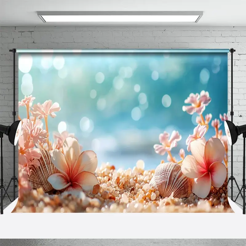 Aperturee Floral Under The Sea Shells Bokeh Photo Backdrop, 3X2FT(1MX0.6M), 14 USD, summer backdrops, DCHD2L79-M