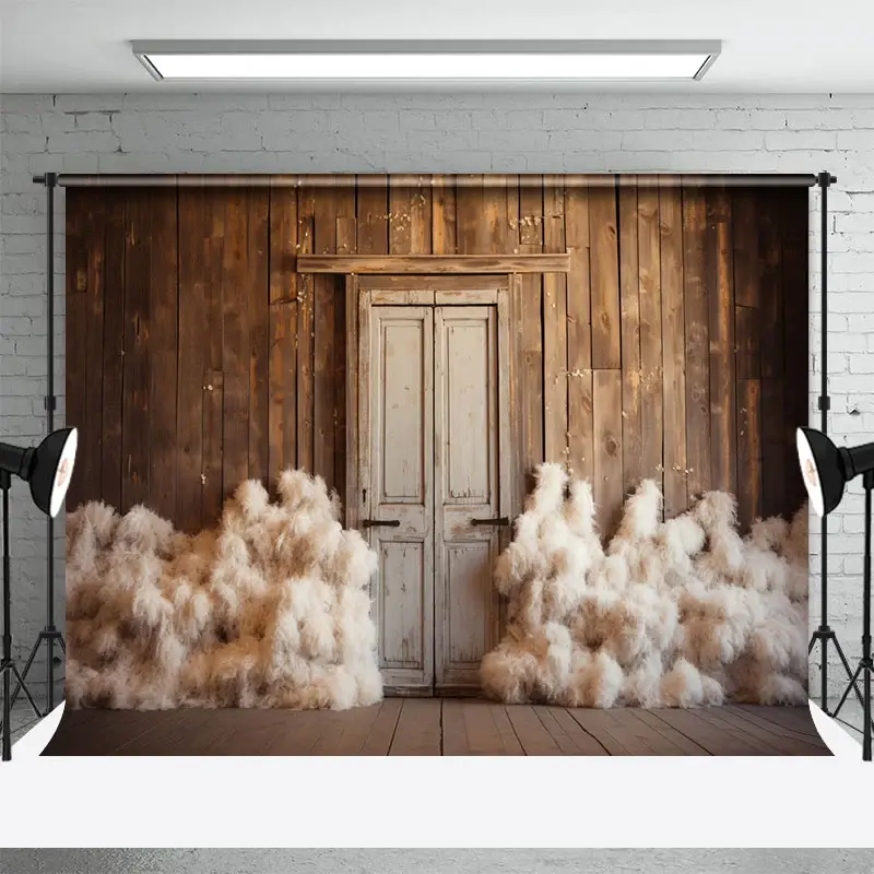 Aperturee Retro Rustic Barn Door Kapok Pile Photo Backdrop, 3X2FT(1MX0.6M), 14 USD, retro wall backdrops, DCHD3K46-M
