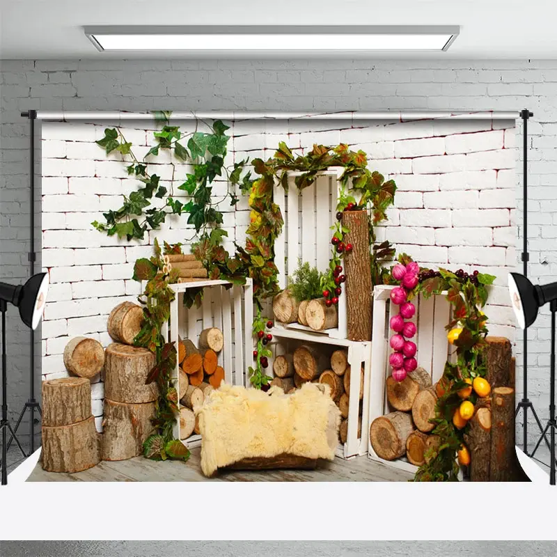 Aperturee White Brick Wall Wooden Stake Summer Photo Backdrop, 3X2FT(1MX0.6M), 14 USD, summer backdrops, DCHD3K53-M