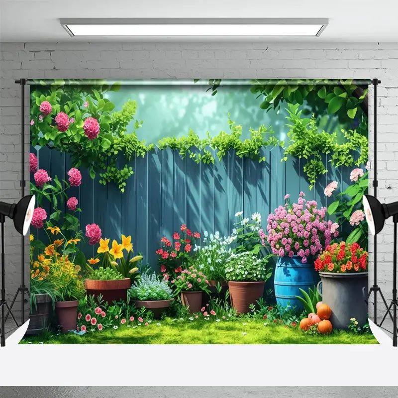 Aperturee Floral Backyard With Sunshine Sweet Spring Backdrop, 3X2FT(1MX0.6M), 14 USD, spring backdrops, DCHD3L21-M