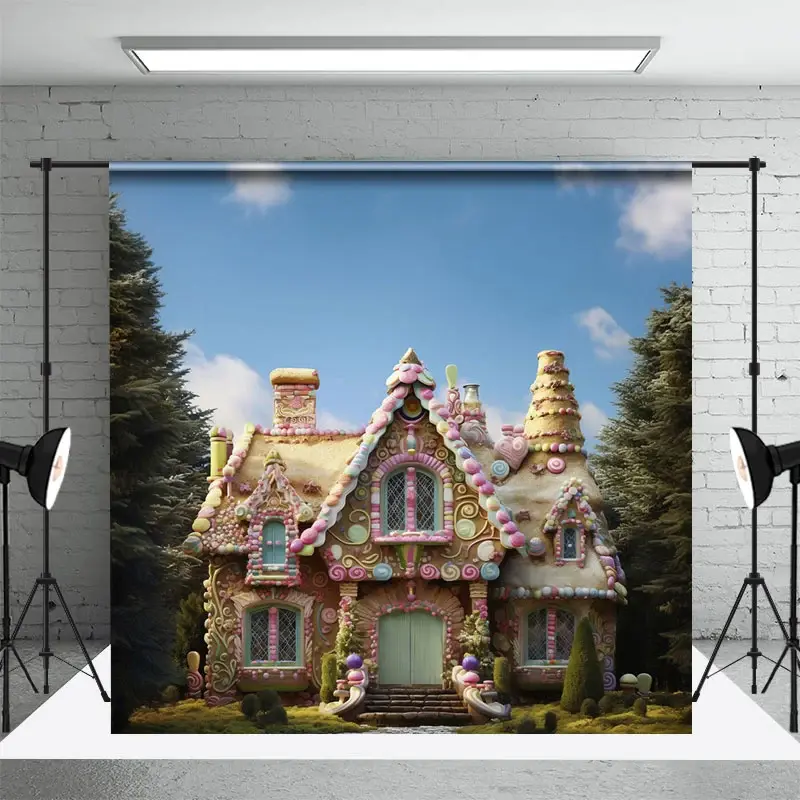 Aperturee Sweet Candyland House In The Forest Spring Backdrop, 3X2FT(1MX0.6M), 14 USD, spring backdrops, DCHD3L24-M