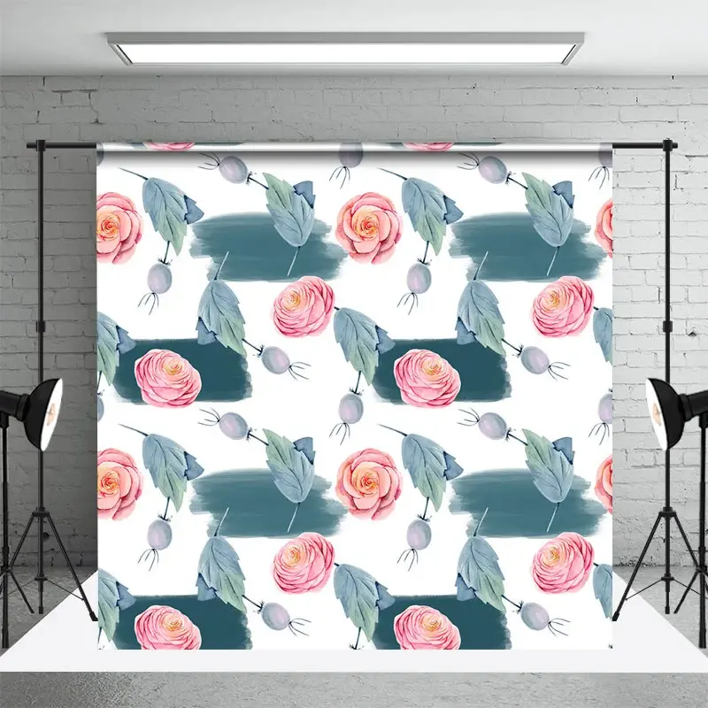 Aperturee Flower Leaf Fruits Step And Repeat Photo Backdrop, 3X2FT(1MX0.6M), 14 USD, floral backdrops, DCHD6K25-M