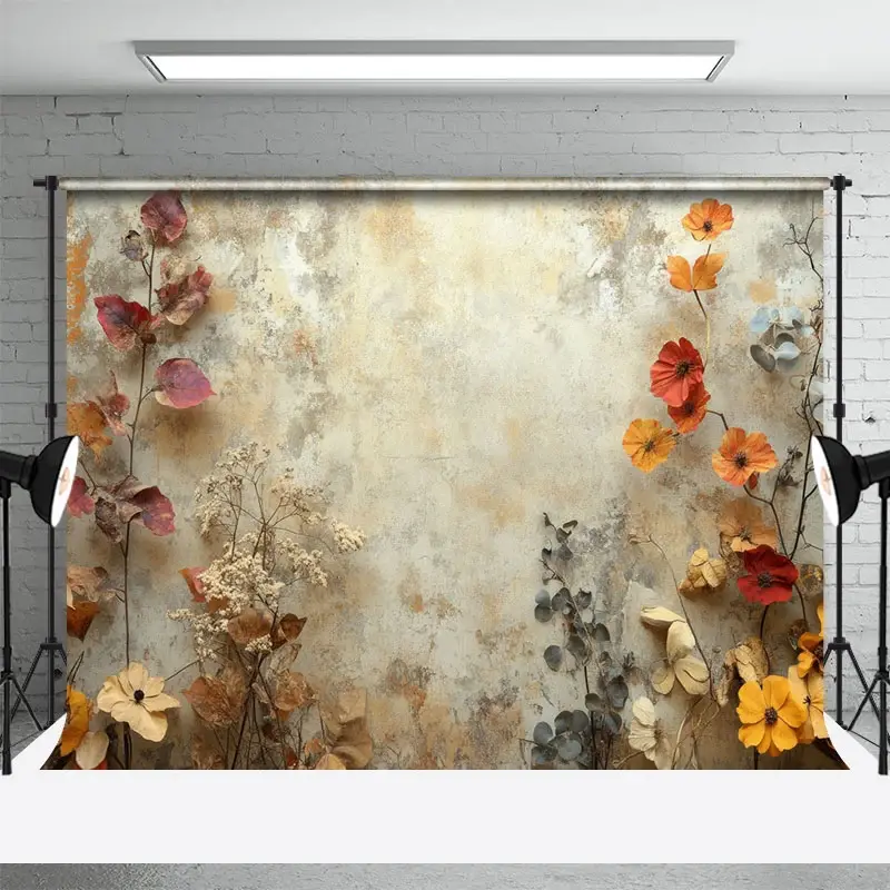 Aperturee Yellow Grey Retro Wall Dried Flower Photo Backdrop, 3X2FT(1MX0.6M), 14 USD, retro wall backdrops, DCHD7K47-M