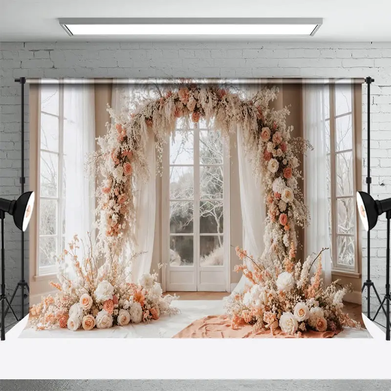 Aperturee Sweet Floral Arch Window Boho Window Wedding Backdrop, 3X2FT(1MX0.6M), 14 USD, wedding backdrops, DCHD9K89-M