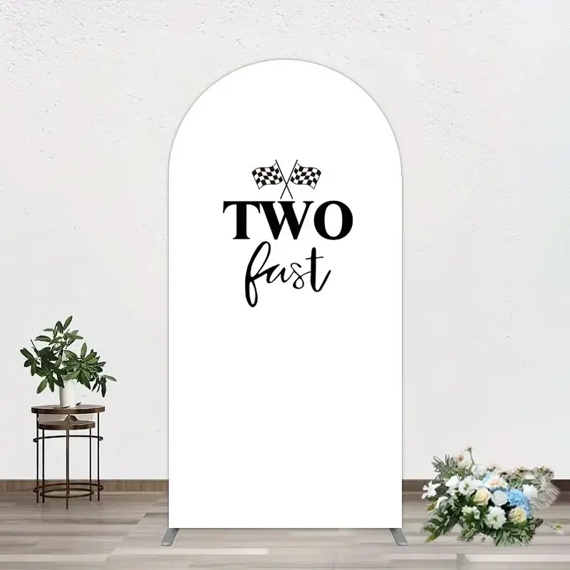 Aperturee Simple White Black Two Fast Birthday Arch Backdrop, 1.6 x 4 ft (0.5 x 1.2 m), 98.18 USD, arch backdrop kit, DMGD0Y95-AJ