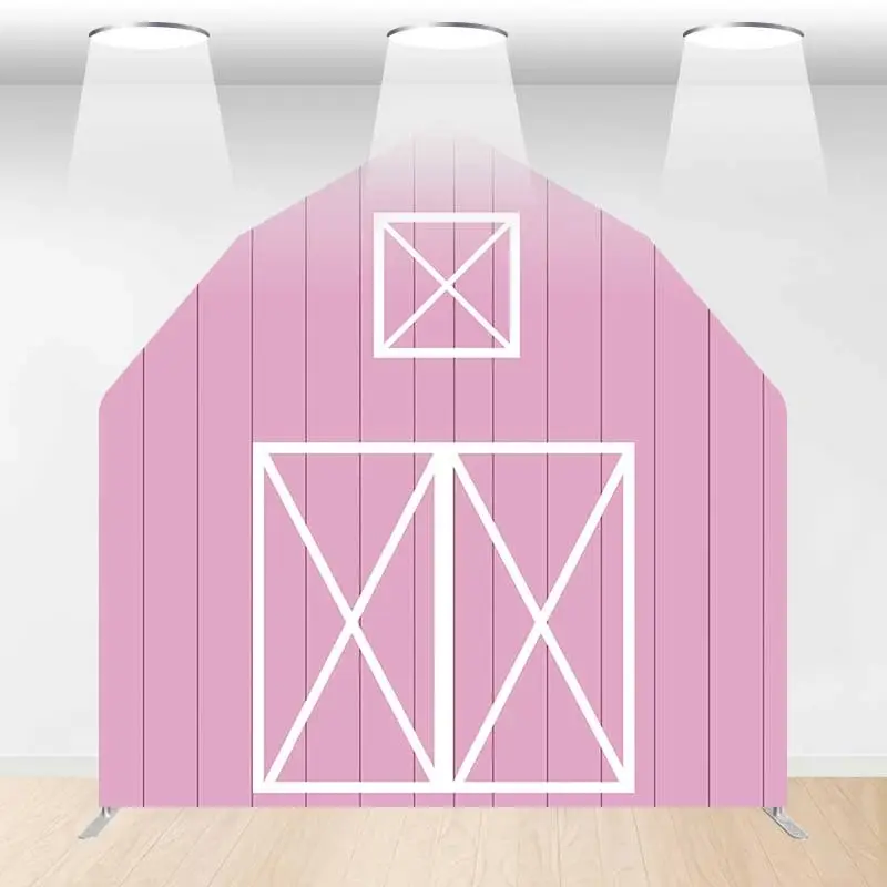 Aperturee Rustic Pink Barn Door Arch Party Decor Backdrop, 6 x 6 ft, 219 USD, barn door arch backdrops, DMGD1Y07-AJ