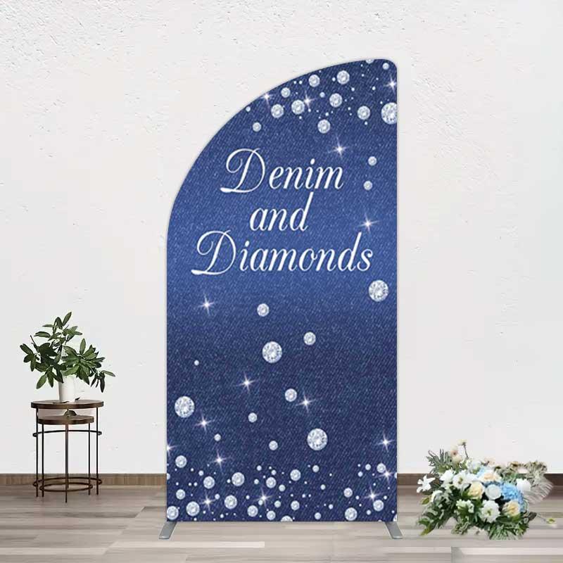 Aperturee Denim Diamonds Navy Blue Birthday Half Moon Arch Backdrop, 1.6x4ft (50x120cm), 98.18 USD, arch backdrop kit, DMGD1Y12YL-AJ