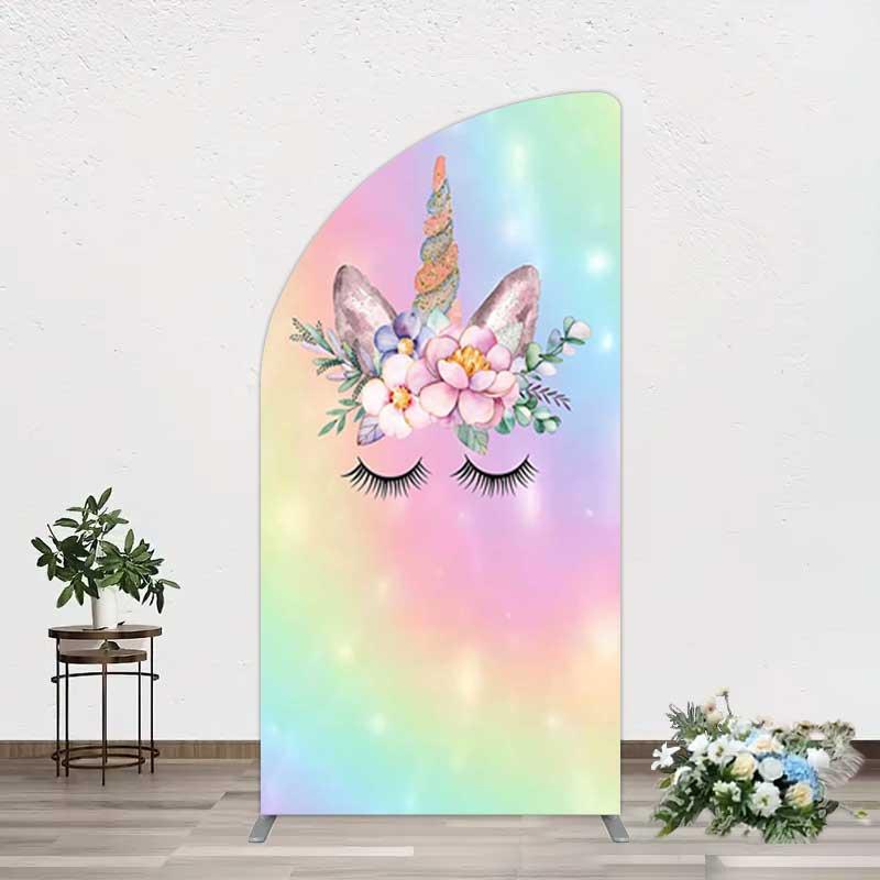 Aperturee Unicorn Rainbow Girls Birthday Half Moon Arch Backdrop, 1.6x4ft (50x120cm), 98.18 USD, arch backdrop kit, DMGD1Y19YL-AJ