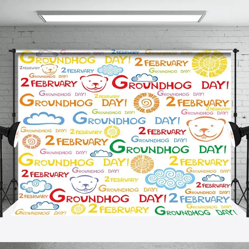 Apeturee Colorful 2 February Happy Groundhog Day Backdrop | Spring Celebration Photo Background | Groundhog Day Party Decor | Groundhog Day Backdrop