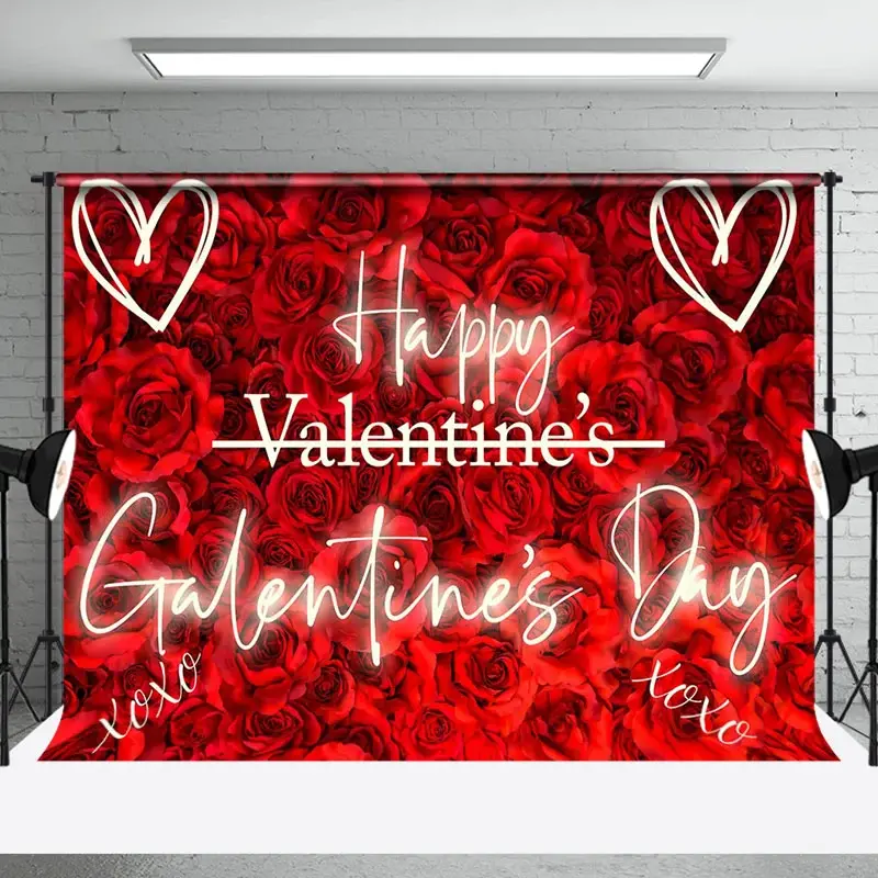 Aperturee Romantic Red Rose Gold Happy Galentines Day Backdrop | Valentine Photo Backdrop | Happy Valentines Day Banner | Valentine'S Day Backdrops