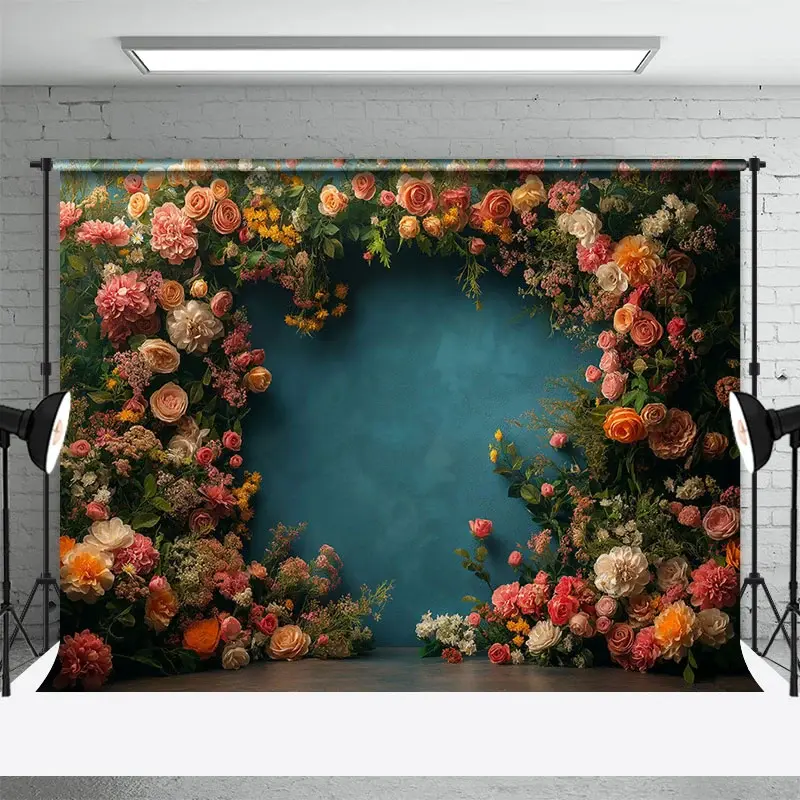 Aperturee Full Of Flowers Navy Blue Wall Photography Backdrop, 3X2FT(1MX0.6M), 14 USD, wedding backdrops, DMHD6Y12-M