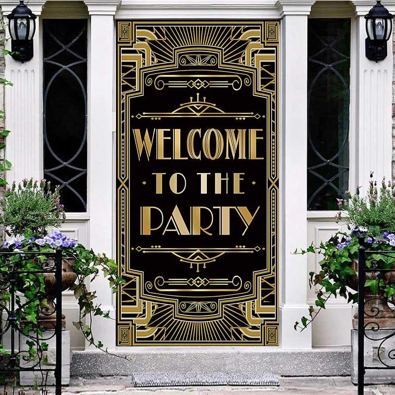 Aperturee Roaring 20s Black and Gold Door Cover Art Deco Photography Prop