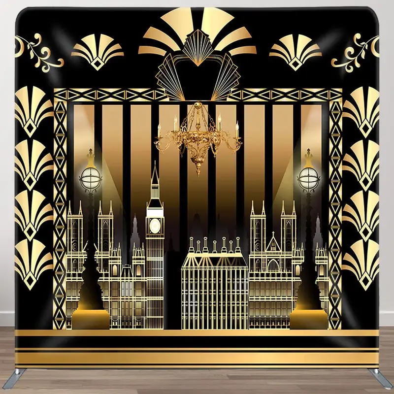 Aperturee Gatsby Black Gold Buildings Square Tension Backdrop, 6 x 6 ft (1.8 x 1.8 m), 111 USD, square double-sided backdrops, DSAH0G860-F