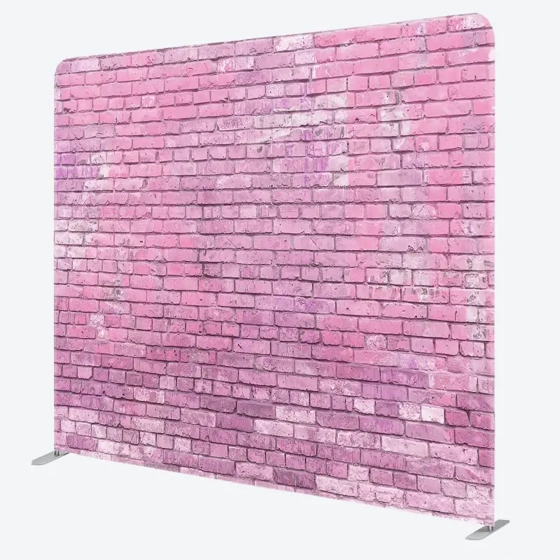 Aperturee Pink Brick Wall Double-Sided Tension Fabric Backdrop, for Chic Party Decor, Urban Loft Style Photo Booth, 6x6ft (WxH)