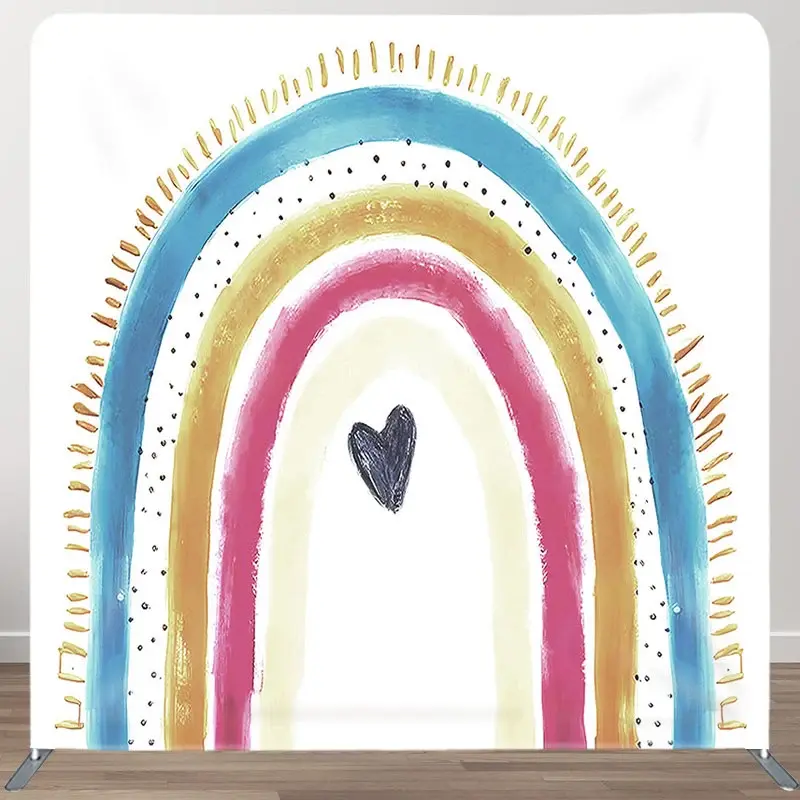 Aperturee Lovely Rainbow Heart Sweet Square Tension Backdrop, 6 x 6 ft (1.8 x 1.8 m), 111 USD, square double-sided backdrops, DSCYHD1P07-F
