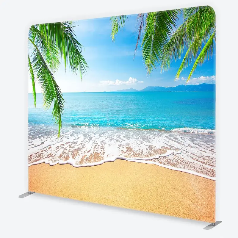 Aperturee Summer Beach Tension Fabric Backdrop, Tropical Palm Trees Ocean Studio Photography