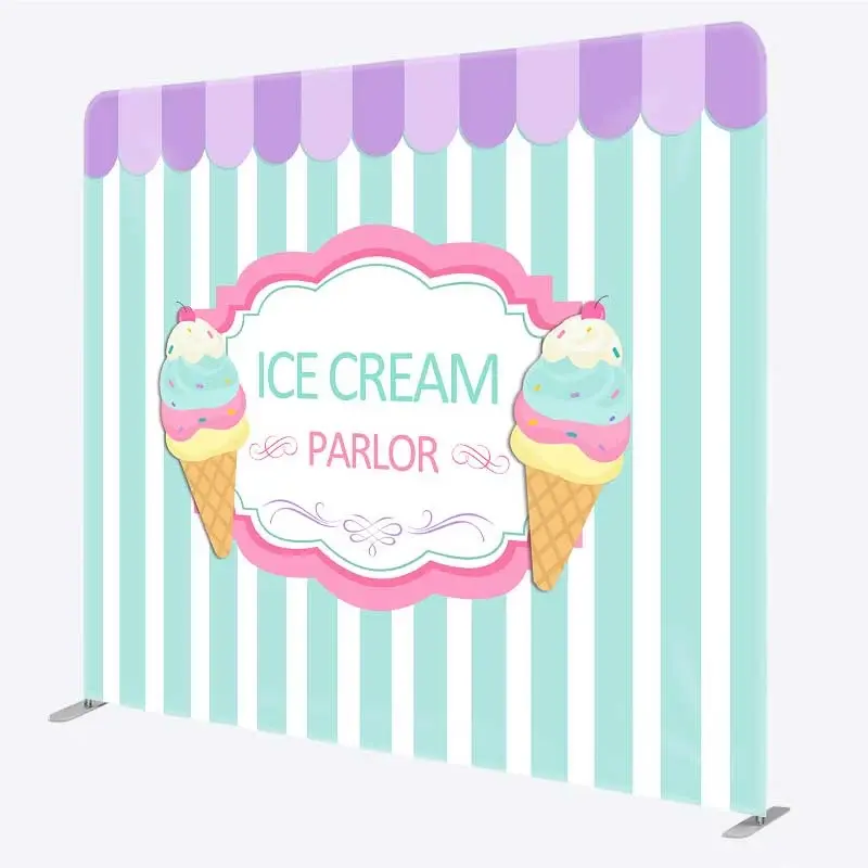 Aperturee Ice Cream Parlor Sweet Shop Square Tension Backdrop, 6x6ft (WxH), 111 USD, square double-sided backdrops, DSHJ07026-F