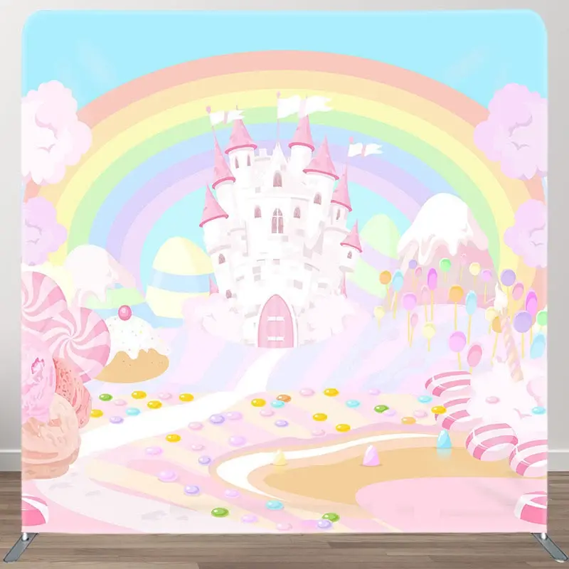 Aperturee Colorful Castle Candyland Square Tension Backdrop, 6 x 6 ft (1.8 x 1.8 m), 111 USD, square double-sided backdrops, DSHJ07220-F