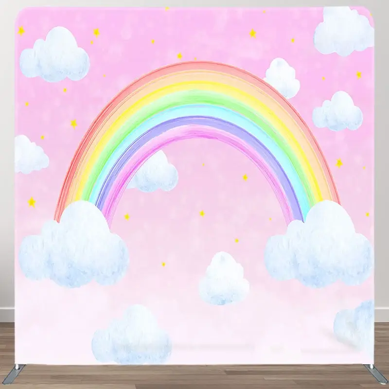 Aperturee Stars Rainbow Clouds Pink Square Tension Backdrop, 6 x 6 ft (1.8 x 1.8 m), 111 USD, square double-sided backdrops, DSHJ07329-F