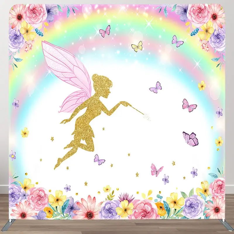 Aperturee Floral Rainbow Fairy Land Square Tension Backdrop, 6 x 6 ft (1.8 x 1.8 m), 111 USD, square double-sided backdrops, DSHJ07677-F