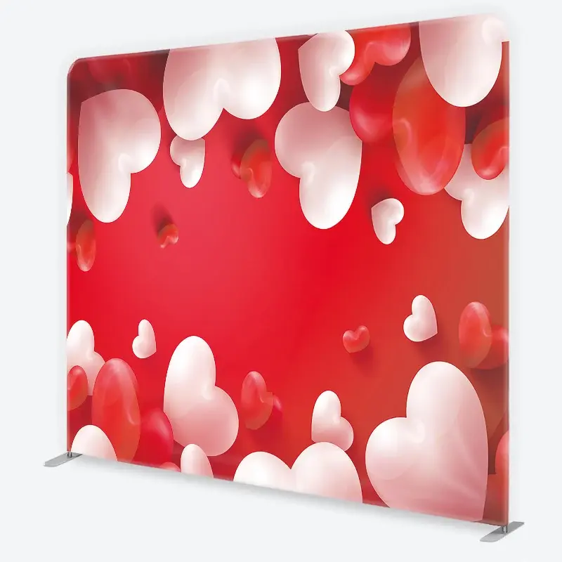 Aperturee Valentine Day Tension Fabric Backdrop, 3D Red and White Hearts Studio Prop