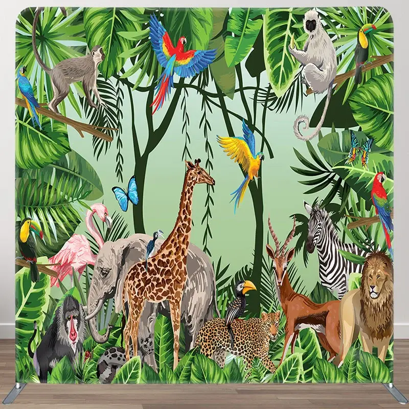 Aperturee Safari Wild Animals Birthday Pillow Case Backdrop, 6 x 6 ft (1.8 x 1.8 m), 111 USD, square double-sided backdrops, DSLH0E755-F