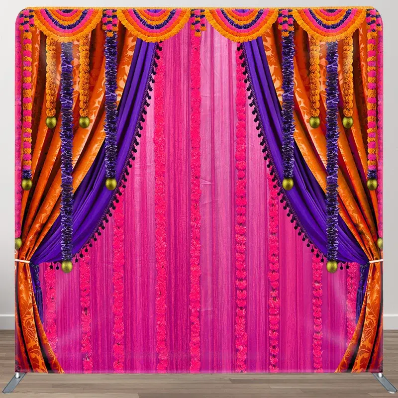 Aperturee Pink Orange Curtain Dance Party Pillow Case Backdrop, 6X6FT(1.8X1.8M), 111 USD, square double-sided backdrops, DSLH0F240-F