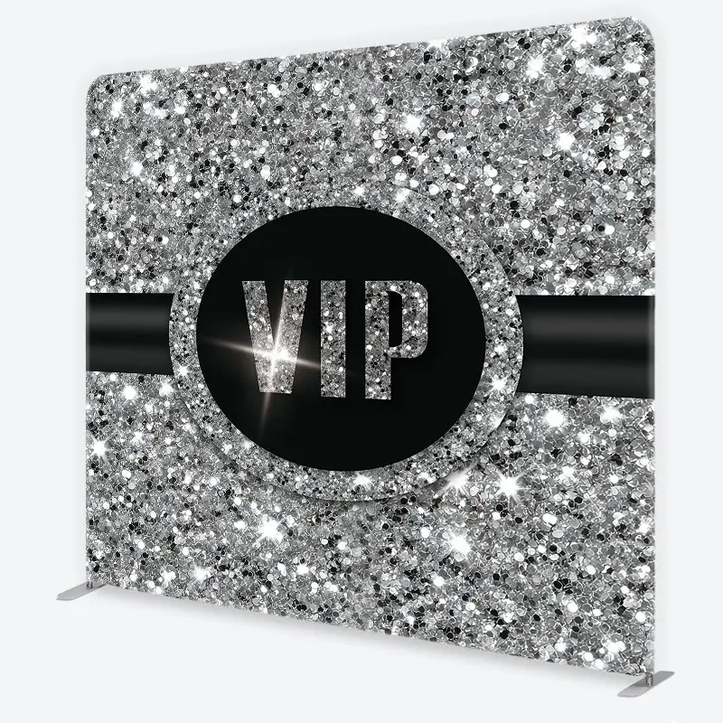 Aperturee VIP Silver Glitter Tension Fabric Backdrop, Sparkling Step and Repeat Studio