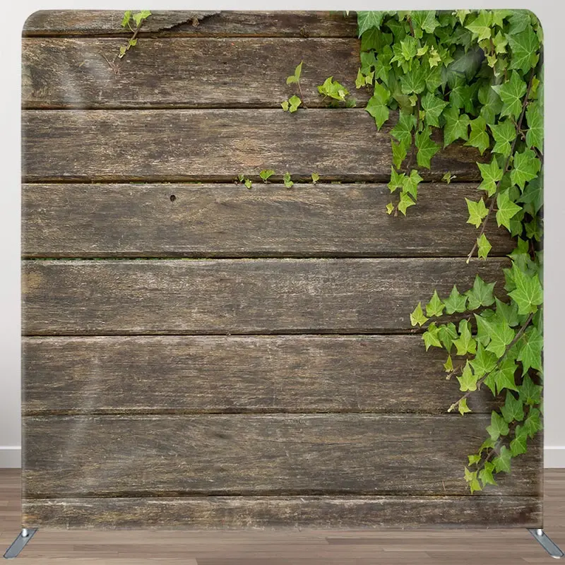 Aperturee Wooden Green Plants Wedding Square Tension Backdrop, 6 x 6 ft (1.8 x 1.8 m), 111 USD, square double-sided backdrops, DSXQHD1X09-F