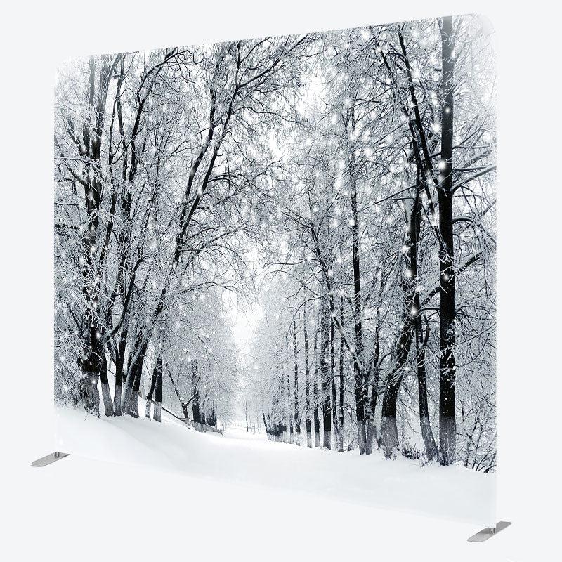 Aperturee Black and White Winter Forest Double-Sided Tension Fabric Backdrop, Snowy Trees Path, Holiday Photo Booth, 6x6ft (WxH)