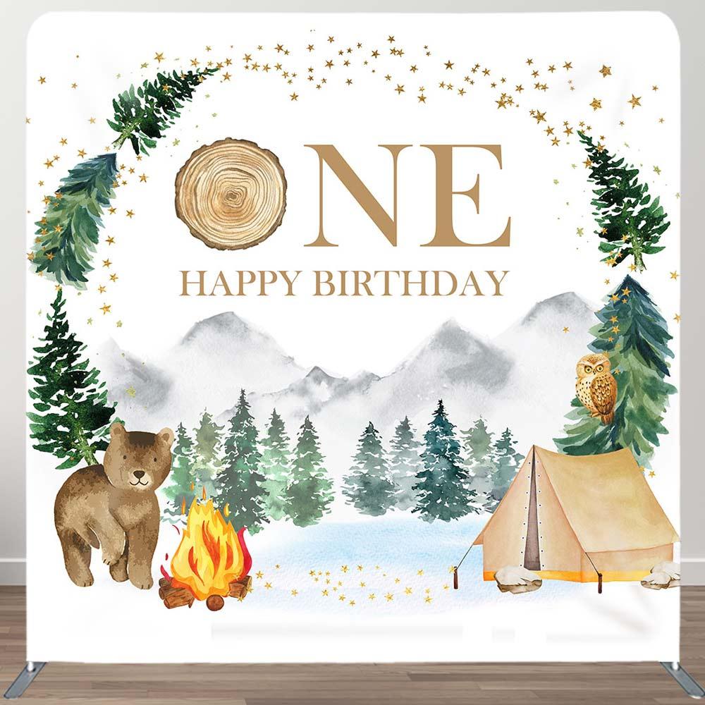 Aperturee Forest Bear Camping 1St Birthday Pillow Case Backdrop | Backdrop For Birthday Party | Happy Birthday Backdrop | Birthday Curtain Backdrop