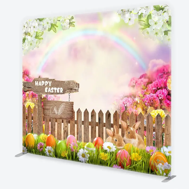 Aperturee Happy Easter Bunnies and Colorful Eggs Backdrop, Professional Spring Holiday Studio Background for Portraits