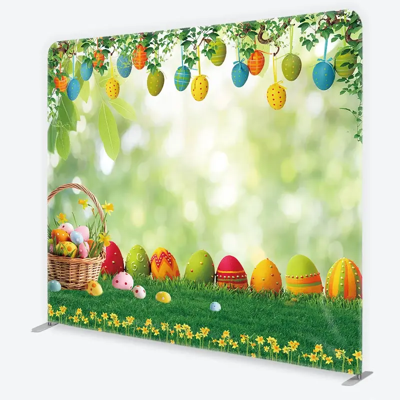 Aperturee Easter Eggs in Basket on Green Grass Backdrop, Professional Spring Nature Studio Background for Photography