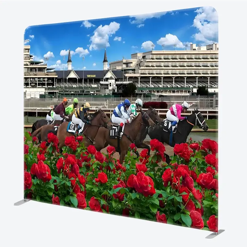 Aperturee Horse Racing Tension Fabric Backdrop, Jockey Red Roses Decor, Realistic Sports Event Background for Studio Photography