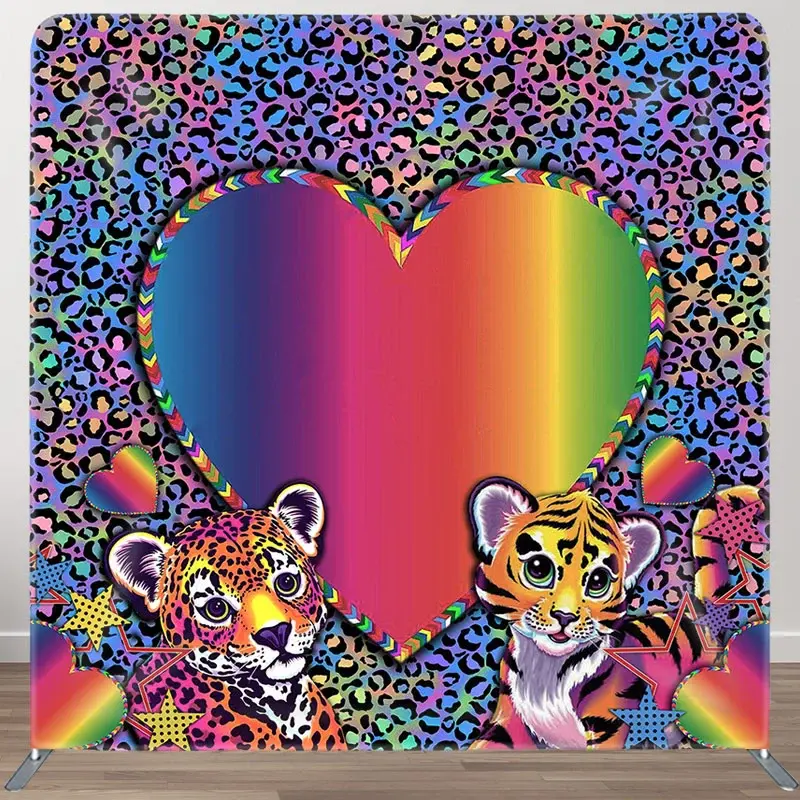 Aperturee Colorful Leopard Print Heart Pillow Case Backdrop, 6X6FT(1.8X1.8M), 111 USD, square double-sided backdrops, DSZH0F069-F